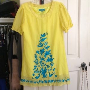 Yellow and blue mini dress